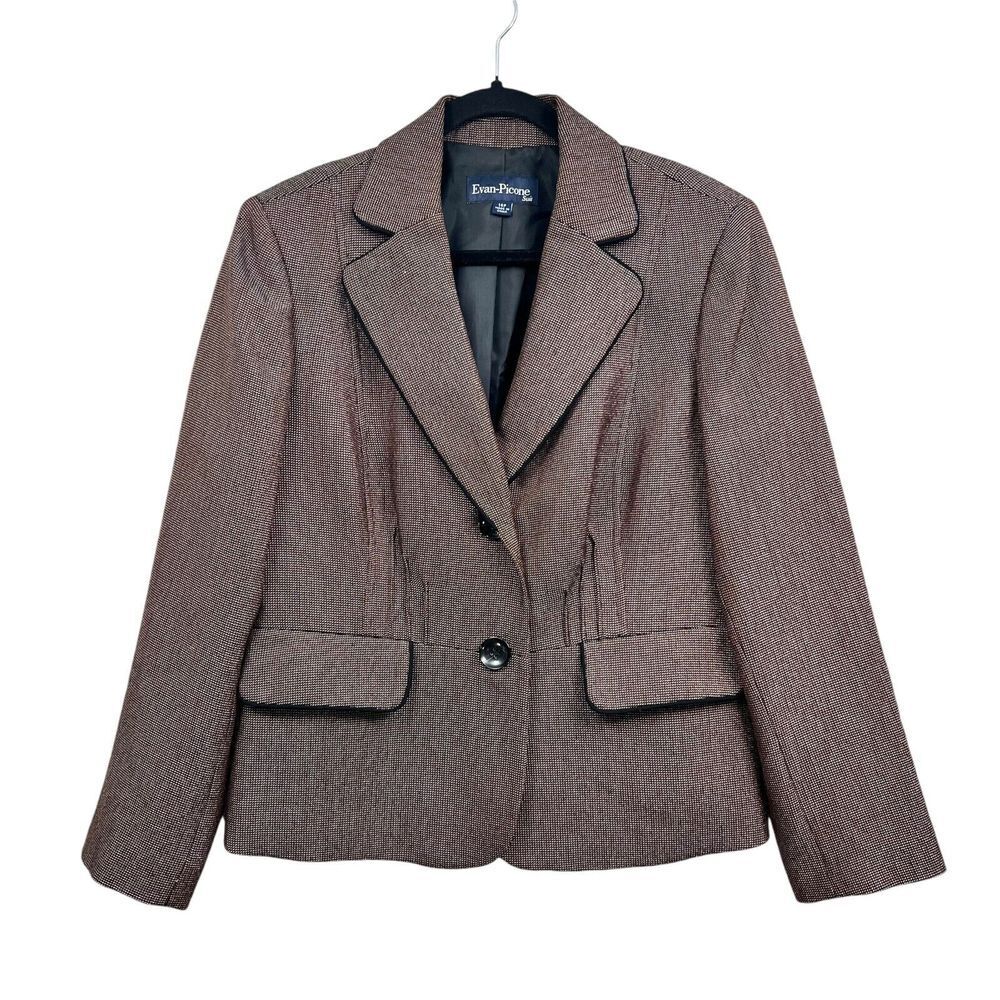 Evan Picone Women Suit Blazer Notched Two Button Lined Pockets Maroon Brown 14P*